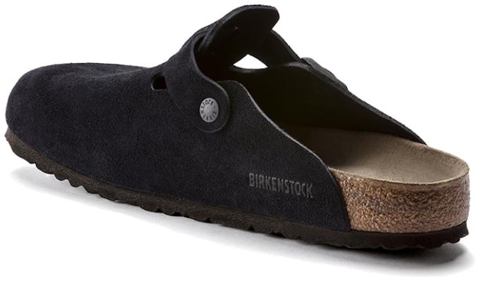Birkenstock Boston 1023910 Suede Soft Footbed Midnight Black Leather Sandals