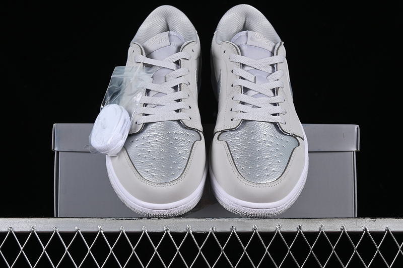 Nike Air Jordan 1 Retro Low NeutralE Grey Metallic Silver White Sole Sneakers