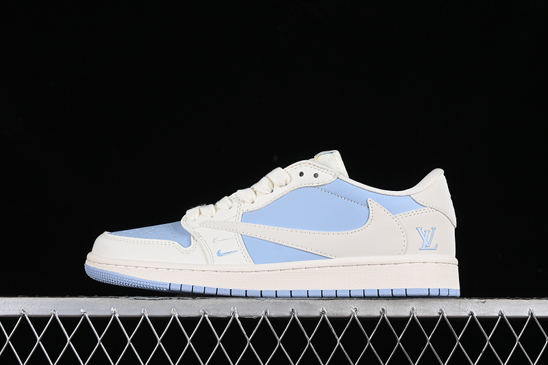 Nike Air Jordan 1 Low Travis Scott Fragment Design Louis Vuitton White Blue Sneakers