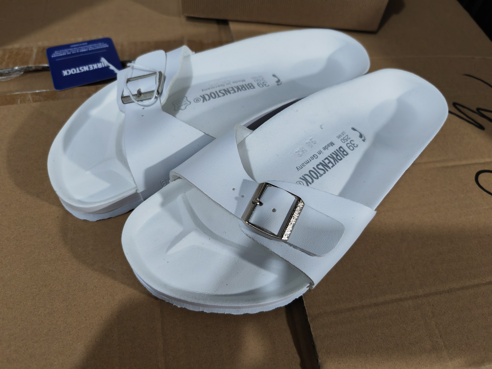 Birkenstock Single Button Pure White Matte Leather Slippers