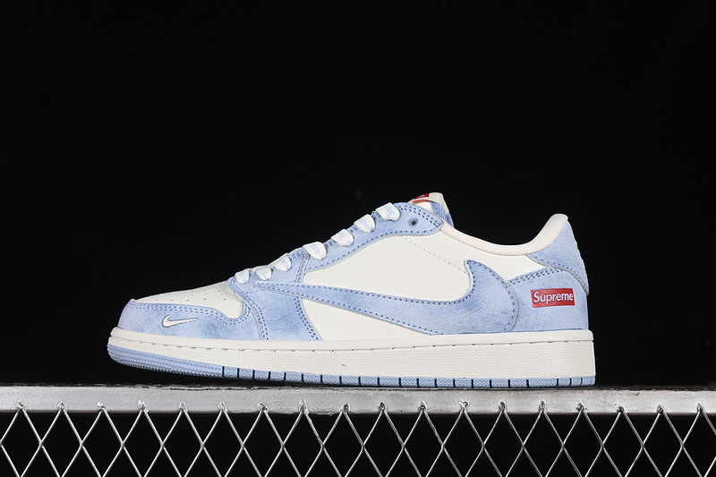 Nike Air Jordan 1 Low Supreme Travis Scott Fragment Design OG SP White Denim Light Blue Sneakers