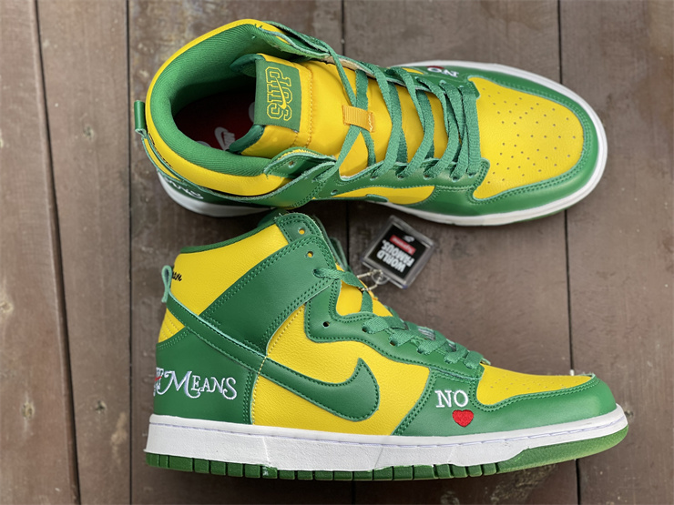 Nike SB Dunk High Supreme By Any Means Brazil 2022 Yellow Green Sneakers