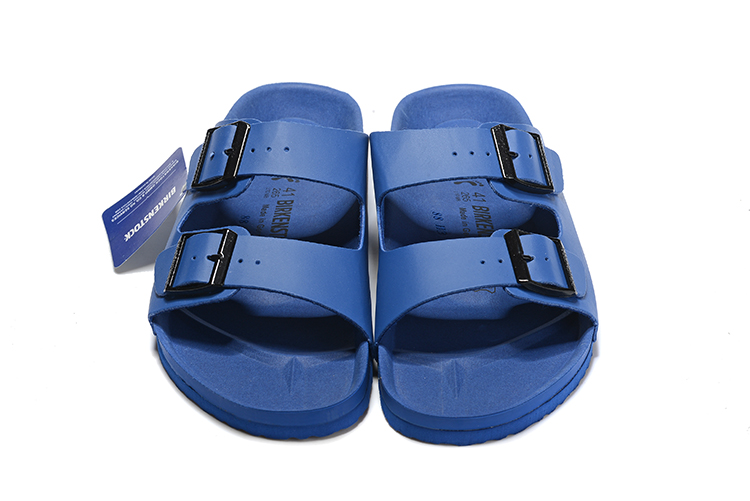 Birkenstock Two-Button Navy Matte Leather Slippers