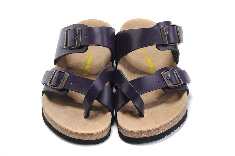Birkenstock Two-Button Ringfinger Dark Purple Matte Leather Slippers