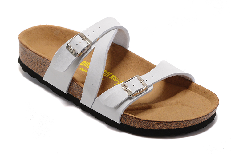 Birkenstock White Thin Belt Double Buckle Matte Leather Sandals