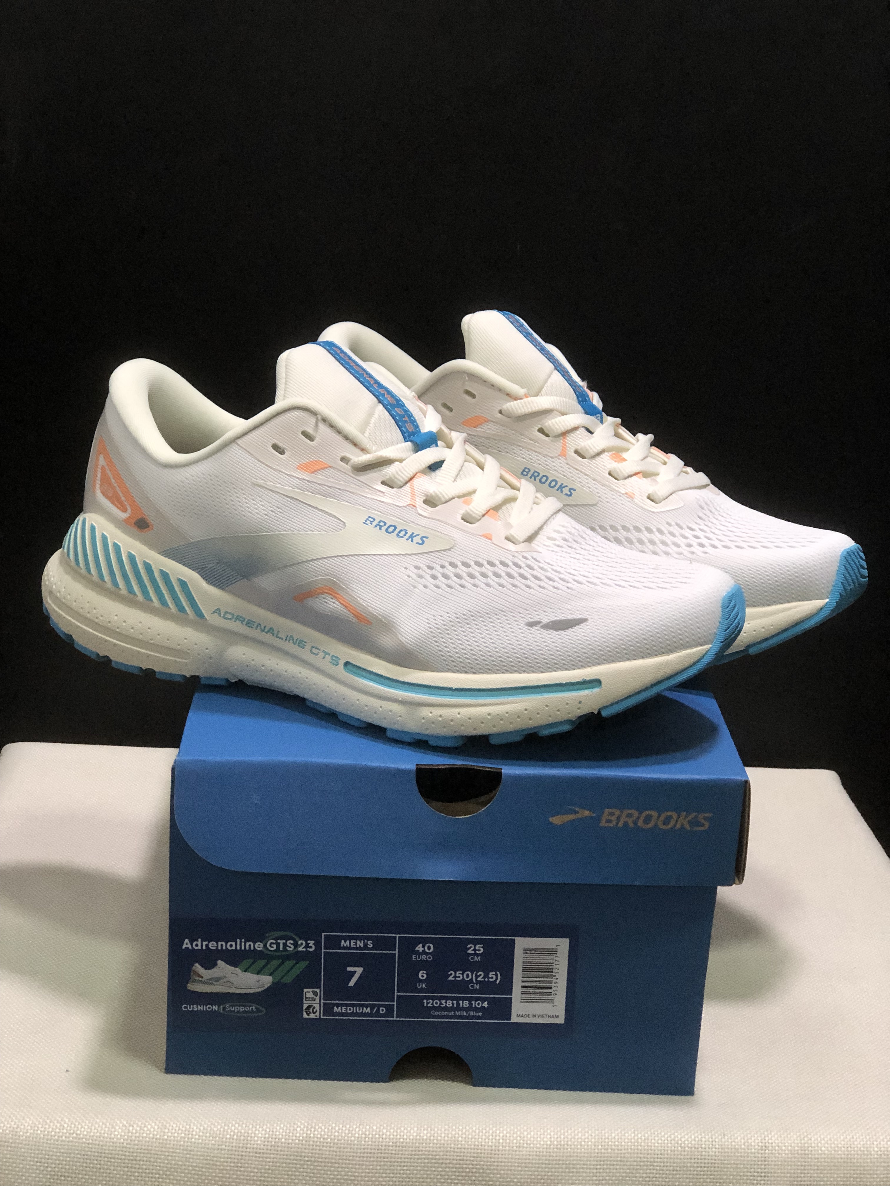 Brooks Adrenaline GTS 23 Shock-absorbing Wear-resistant Low-top Running Shoes Coconut Milk/Blue