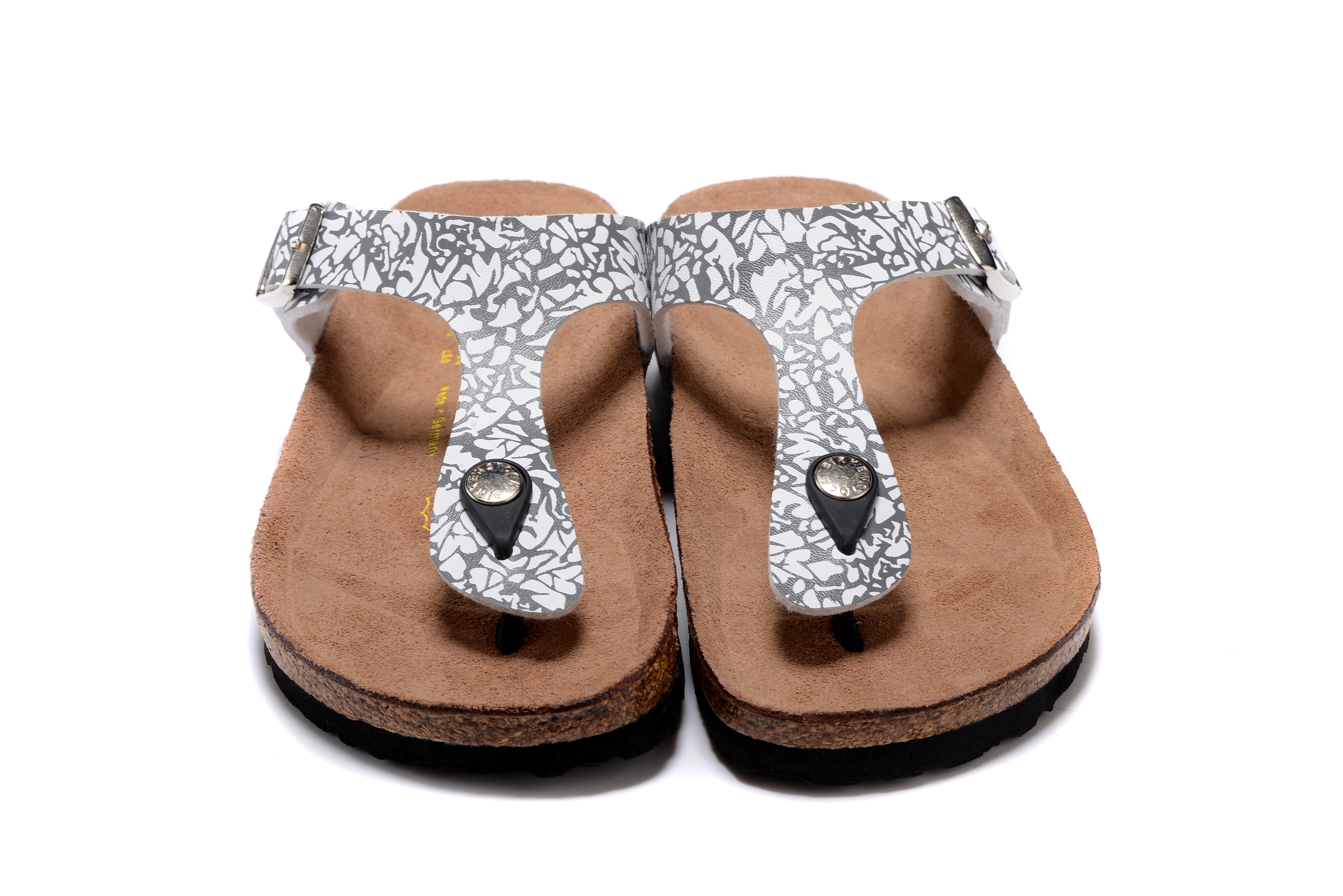 Birkenstock Gizeh Black/White Grain Flip Flops Leather Sandals