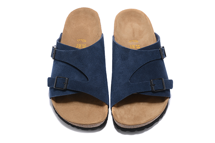 Birkenstock Two Buttons Navy Scrub Leather Fashion Slippers