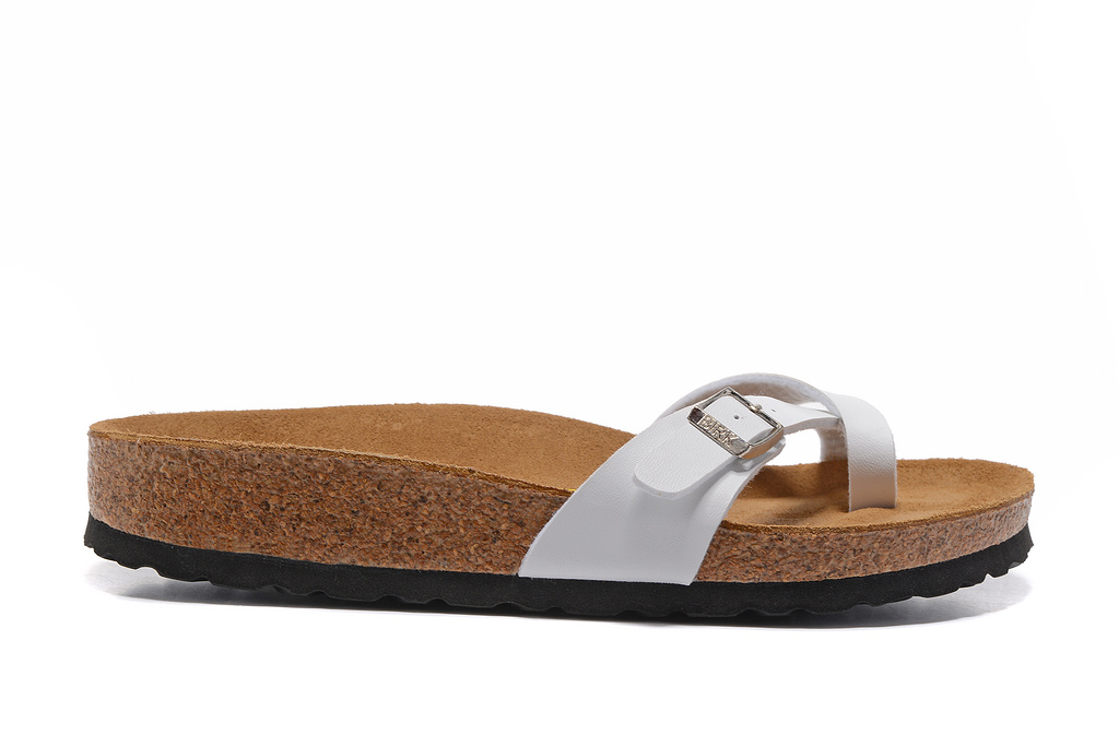 Birkenstock Single Button White Ringfinger Thin Strip Matte Leather Slippers