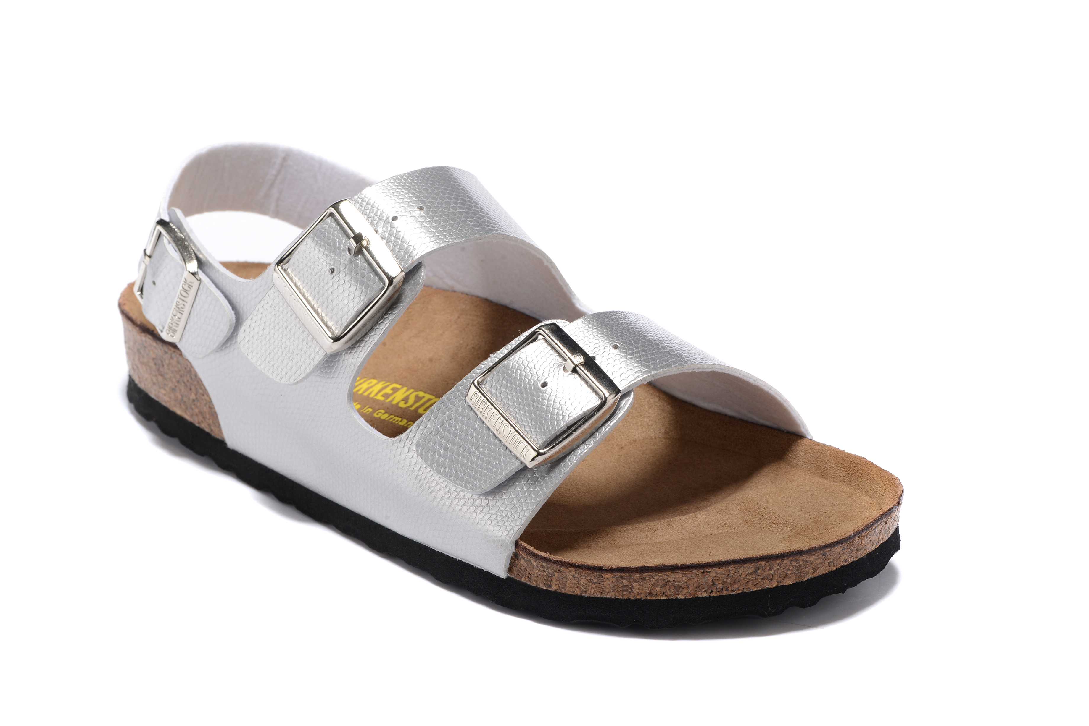 Birkenstock Silver Snakeskin Double Buckle Strap Sandal