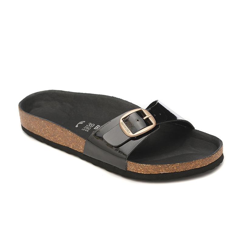 Birkenstock Single Button Black Patent Leather Slippers