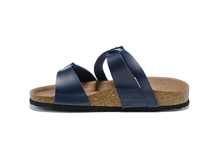 Birkenstock Two-Button Navy Matte Leather Intersect Black Sole Slippers