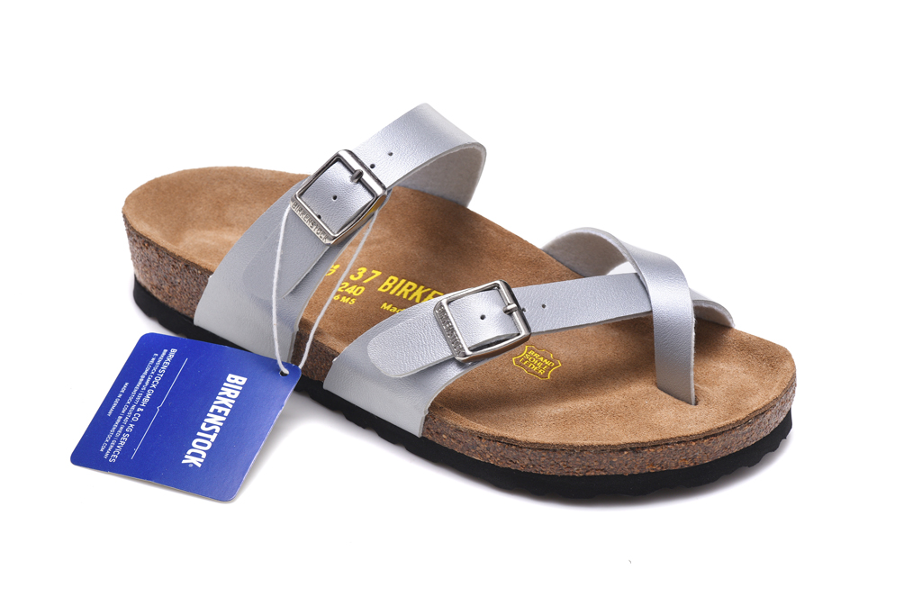 Birkenstock Two-Button Silver Ringfinger Matte Leather Slippers