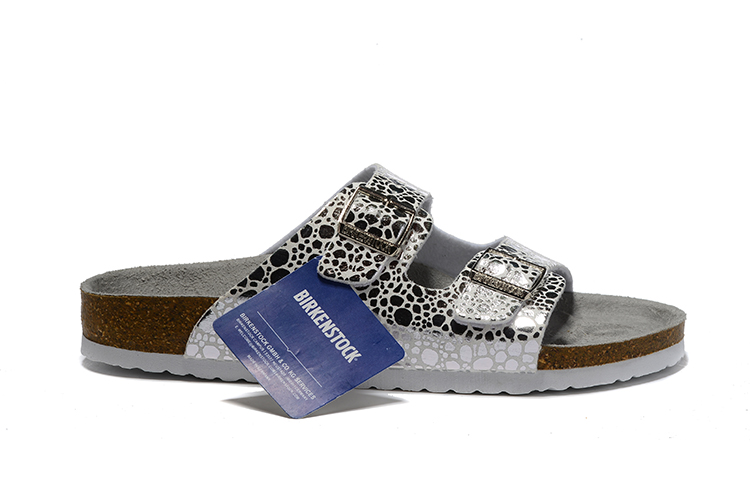 Birkenstock Two-Button Gray Metal Stone Matte Leather Slippers