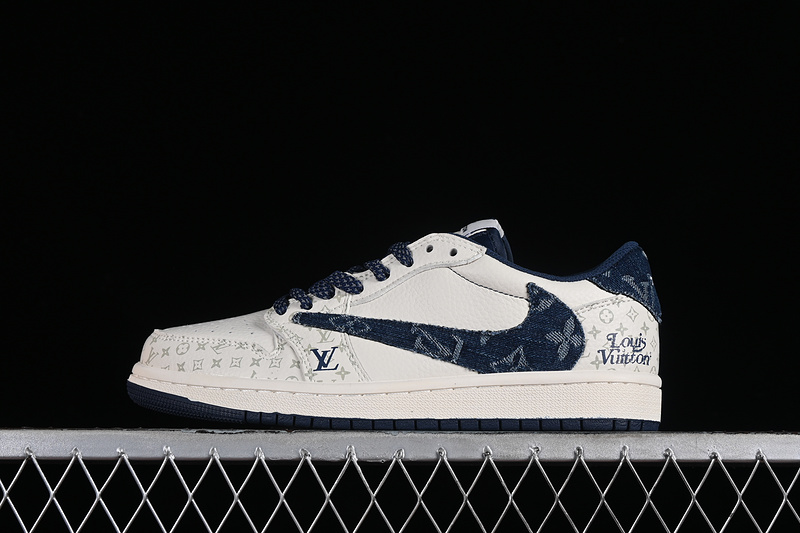 Nike Air Jordan 1 Low LV Travis Scott Fragment Design OG SP Denim Blue White Sneakers