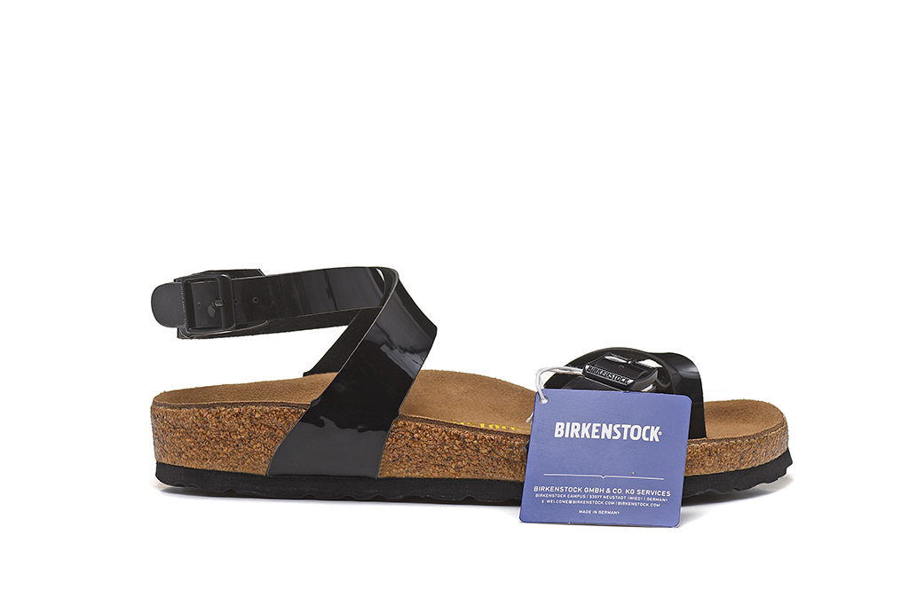 Birkenstock Single Button Black Ringfinger Patent Leather Sandals