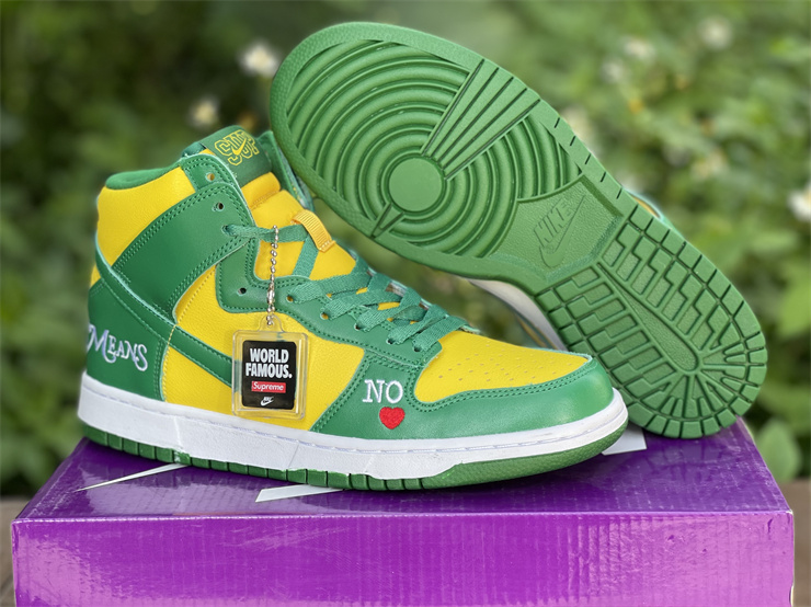 Nike SB Dunk High Supreme By Any Means Brazil 2022 Yellow Green Sneakers