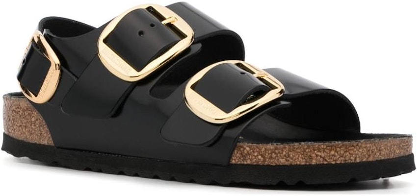 Birkenstock Milano Big Buckle Natural Leather 1024211 Narrow Fit High Shine Black Sandals