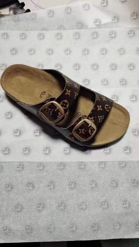 Birkenstock Two-Button LV Pattern Matte Leather Slippers