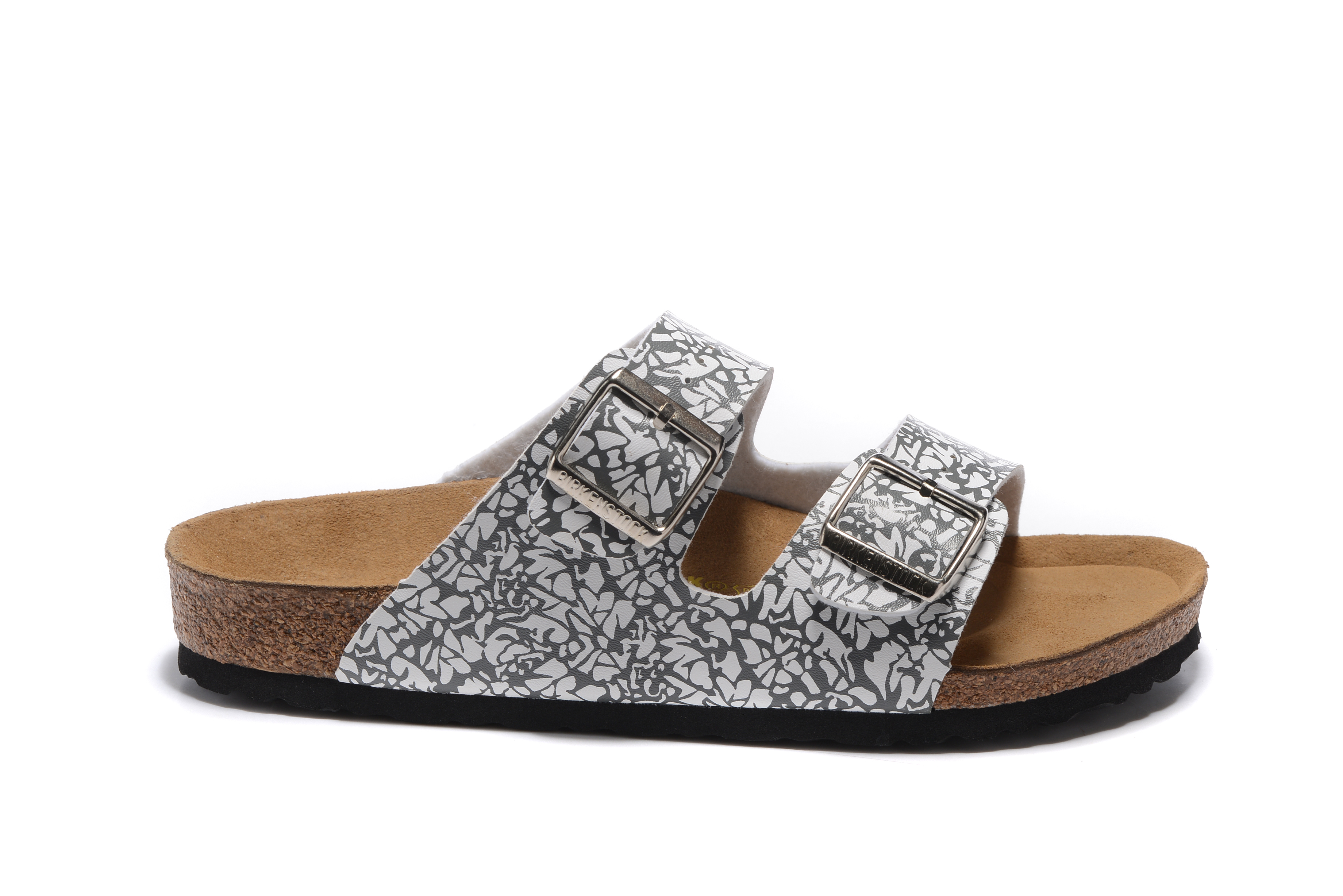 Birkenstock Arizona Gray White Printed Two Buckle Leather Sandals