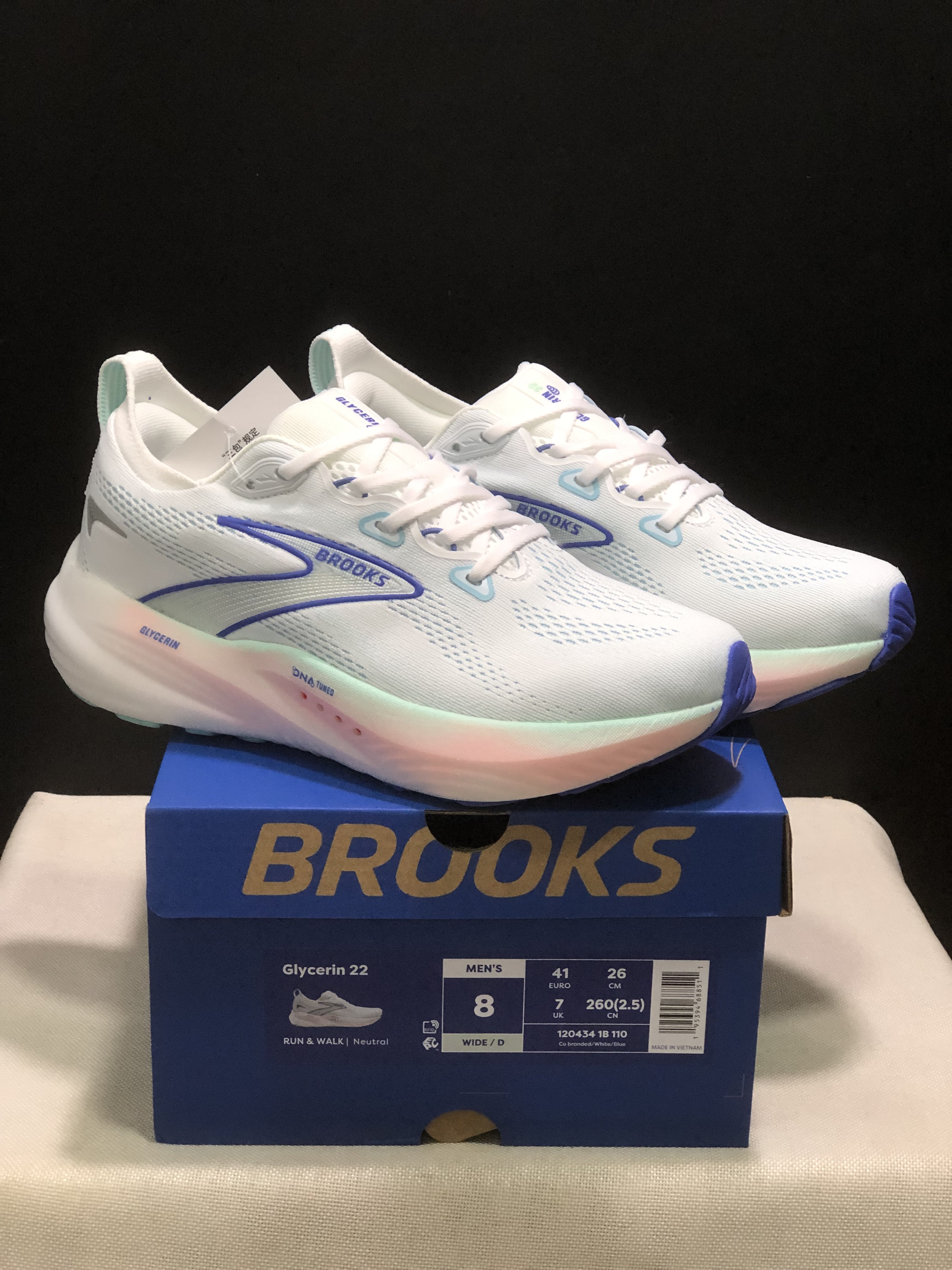 Brooks Glycerin 22 Comfortable Running Shoes Co Branded/White/Blue