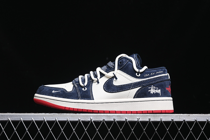 Nike Air Jordan 1 Low Red Sole White Blue Sneakers