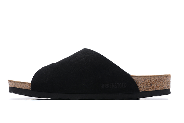 Birkenstock Two Buttons Black Scrub Leather Fashion Slippers