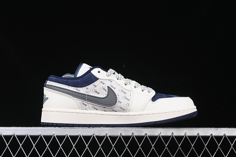 Nike Air Jordan 1 Low Navy Sole Grey White Navy Blue Sneakers