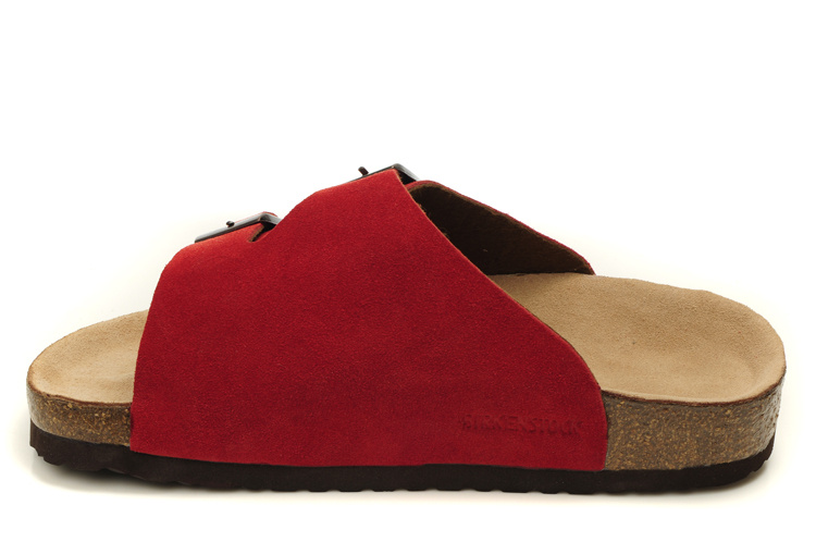 Birkenstock Two Buttons Red Scrub Leather Fashion Slippers