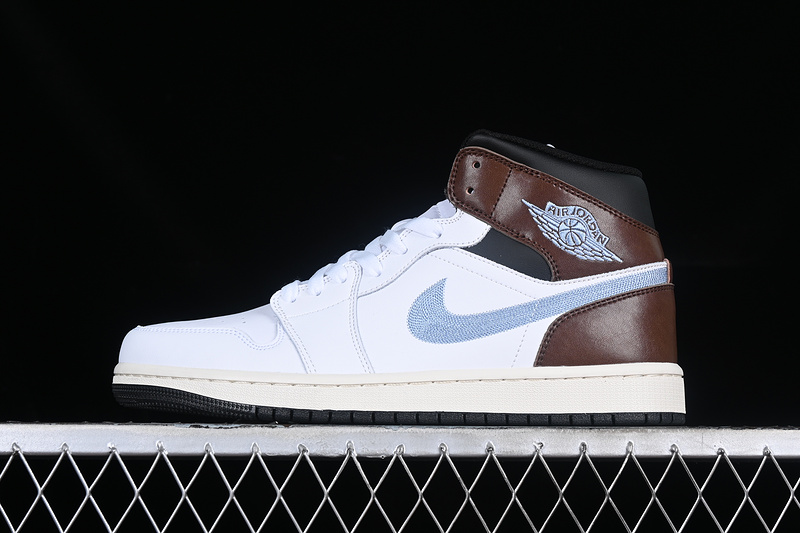 Nike Air Jordan 1 Mid Black Sole Blue Brown White Sneakers