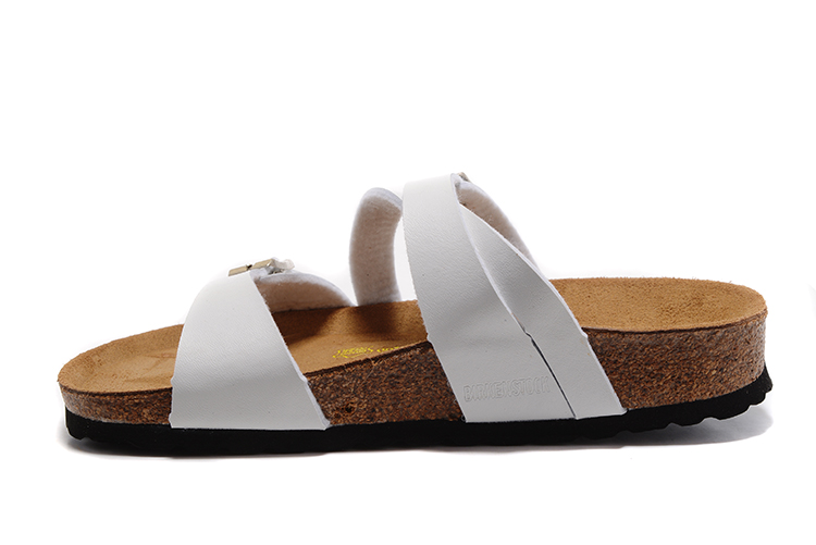 Birkenstock White Thin Belt Double Buckle Matte Leather Sandals