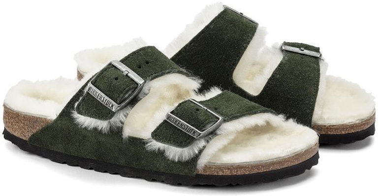 Birkenstock Arizona Green Shearling Suede Leather Narrow Fit 1021102 Fashion Slippers