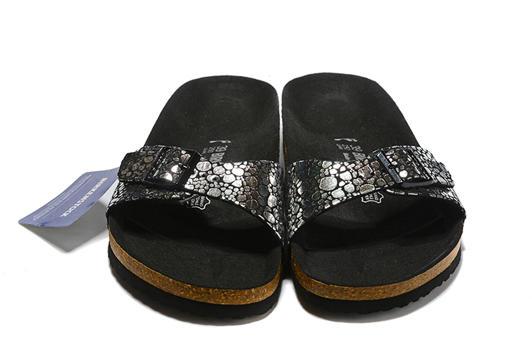 Birkenstock Single Button Black Metal Stone Leather Slippers