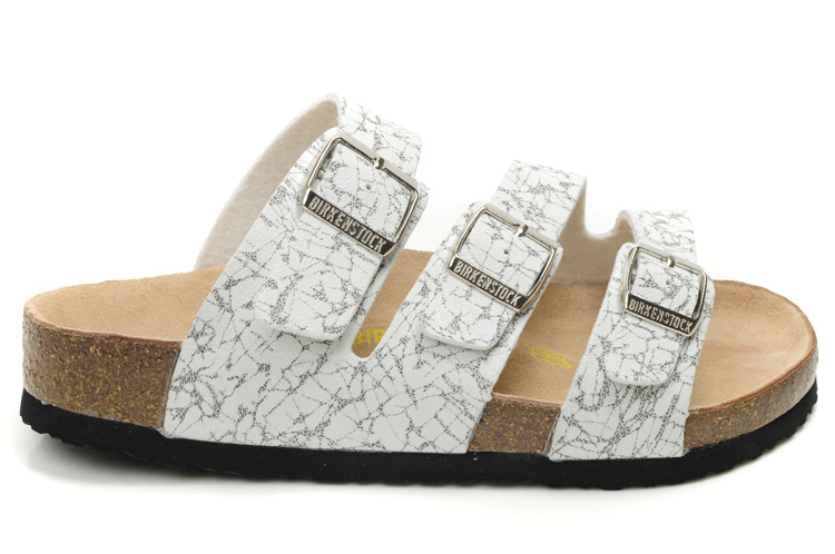 Birkenstock Ellice Three-Button White Pattern Matte Leather Sandals