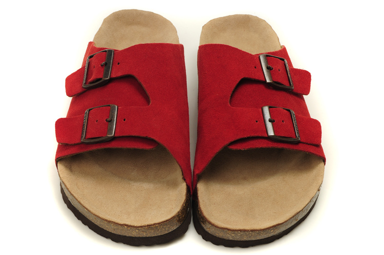 Birkenstock Two Buttons Red Scrub Leather Fashion Slippers