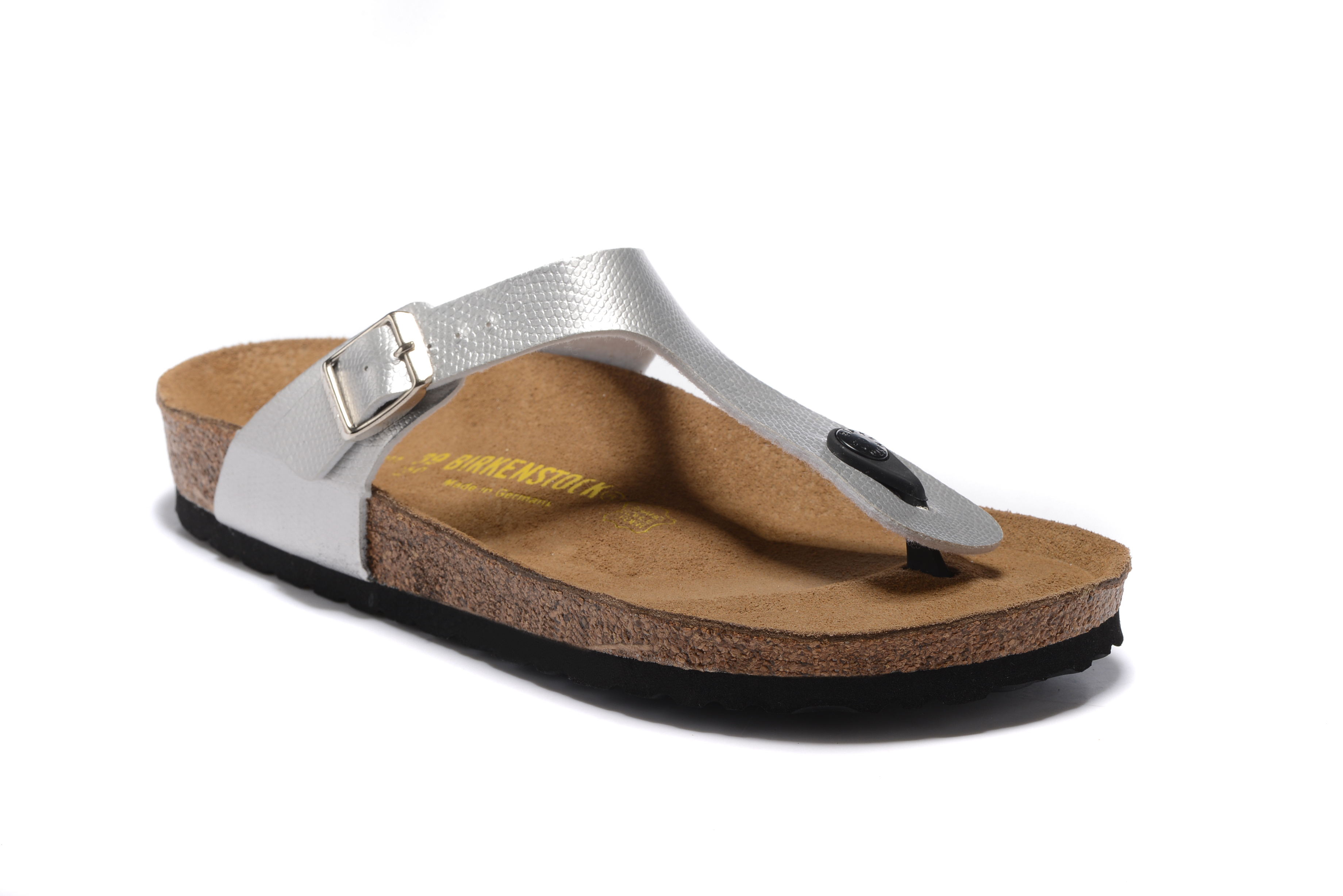 Birkenstock Gizeh Silver Snakeskin Flip Flops Leather Sandals