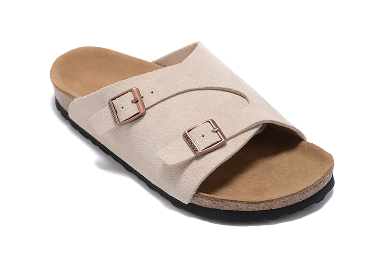 Birkenstock Two Buttons Cream Scrub Leather Fashion Slippers