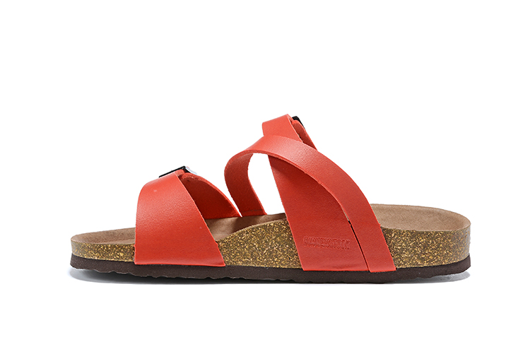Birkenstock Two-Button Red Matte Leather Intersect Black Sole Slippers