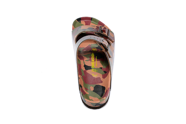 Birkenstock Two-Button Pure Brown Camouflage Matte Leather Slippers