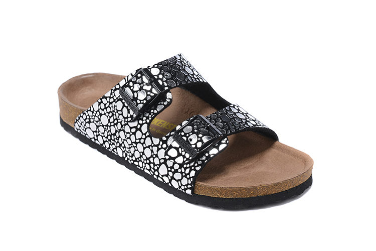 Birkenstock Two-Button Black Metal Stone Matte Leather Slippers