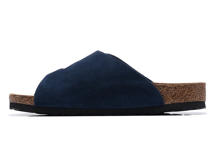 Birkenstock Two Buttons Navy Scrub Leather Fashion Slippers