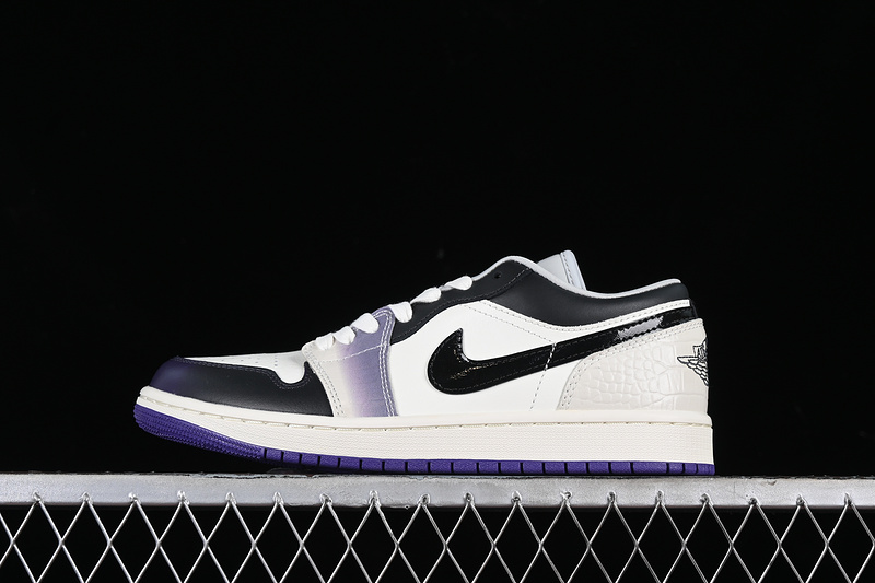 Nike Air Jordan 1 Low White Black Dark Purple Sneakers