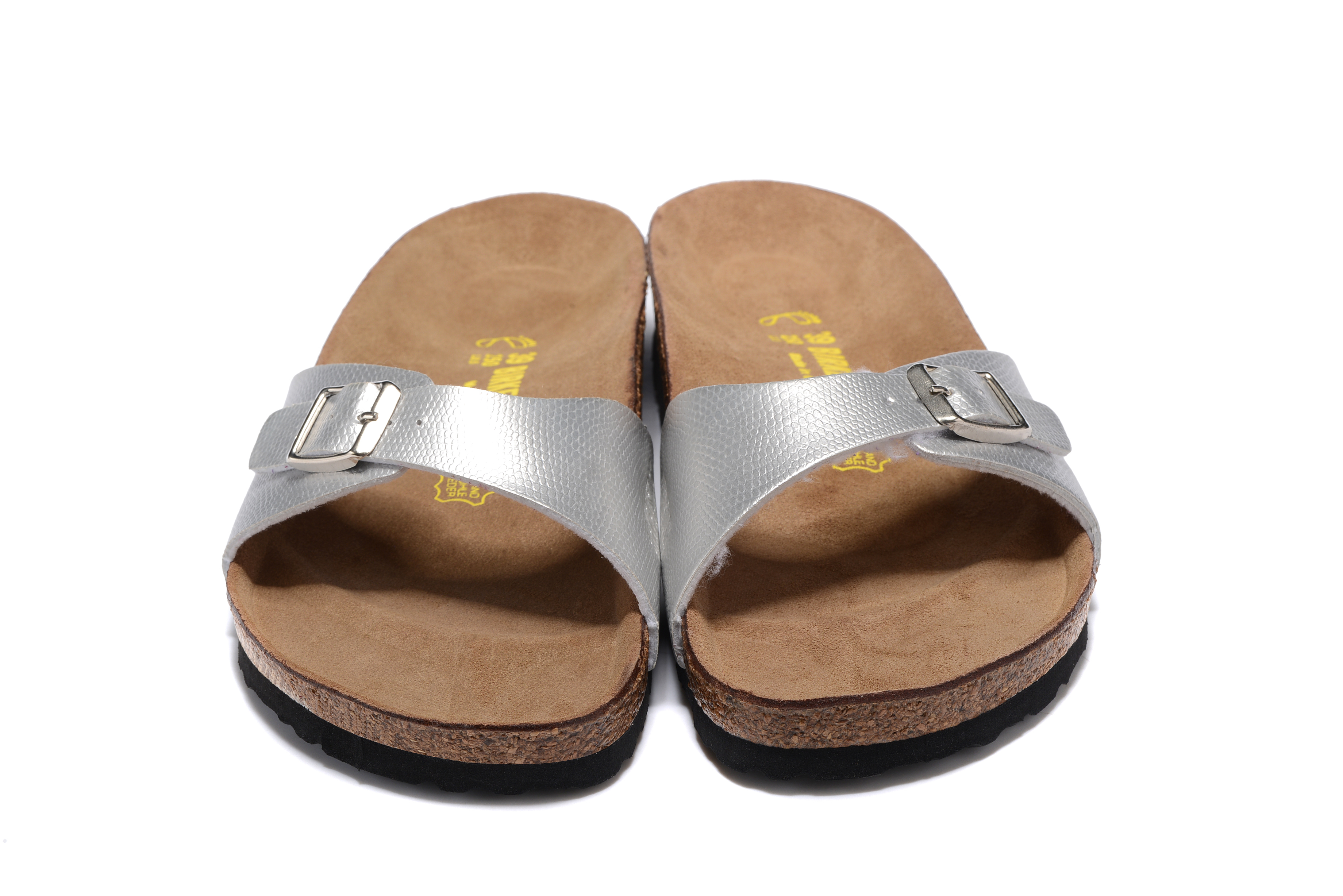 Birkenstock Madrid Silver Snakeskin Single Strap Slide Sandals
