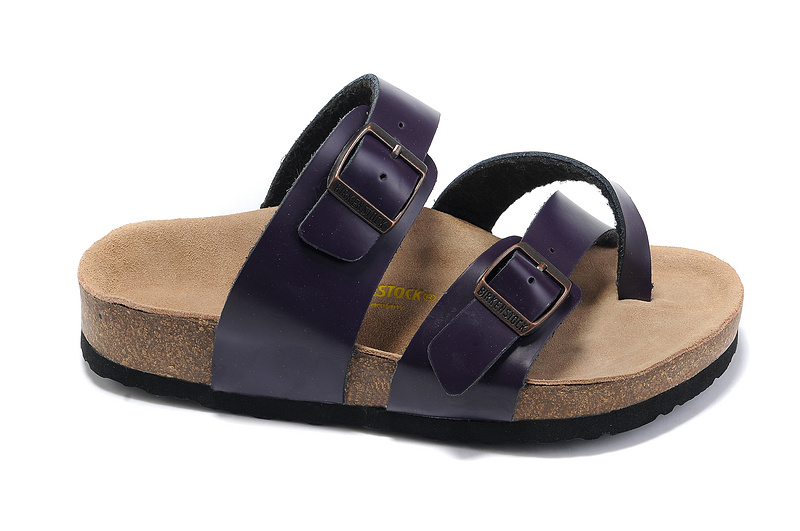 Birkenstock Two-Button Ringfinger Dark Purple Matte Leather Slippers