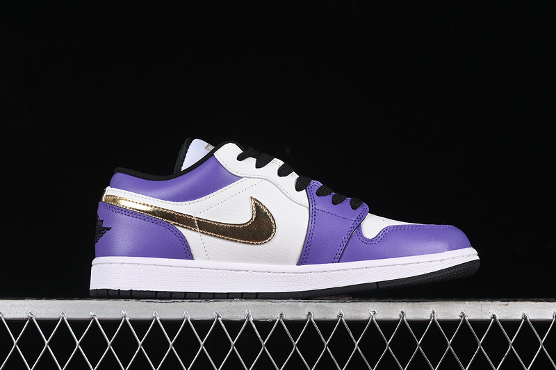 Nike Air Jordan 1 Low White Black Purple Gold Sneakers