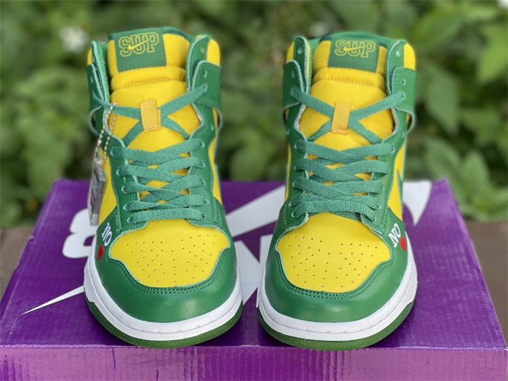 Nike SB Dunk High Supreme By Any Means Brazil 2022 Yellow Green Sneakers