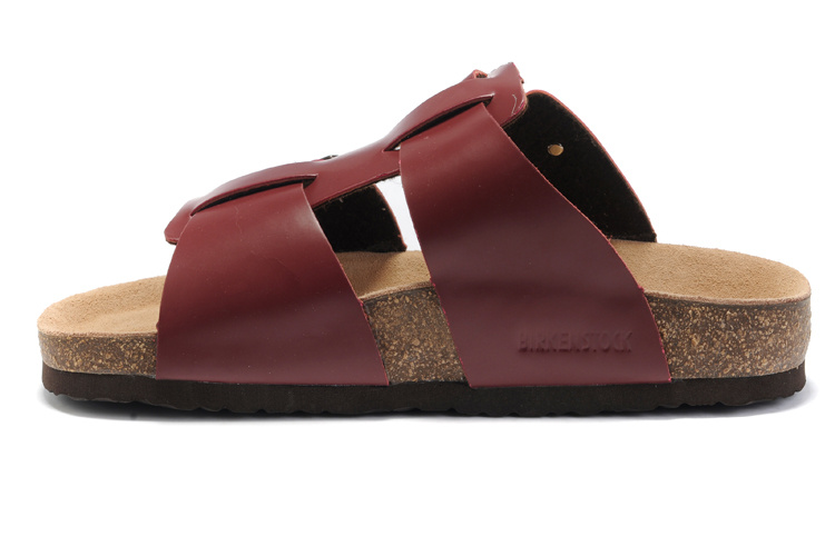 Birkenstock Two-Button Vermilion Red Matte Leather Personality Slippers