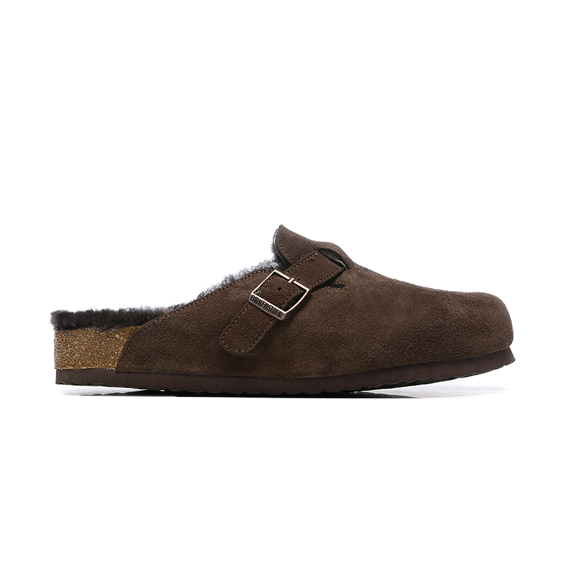 Birkenstock Dark Brown Suede Black Shearling Lining Clog Shoes