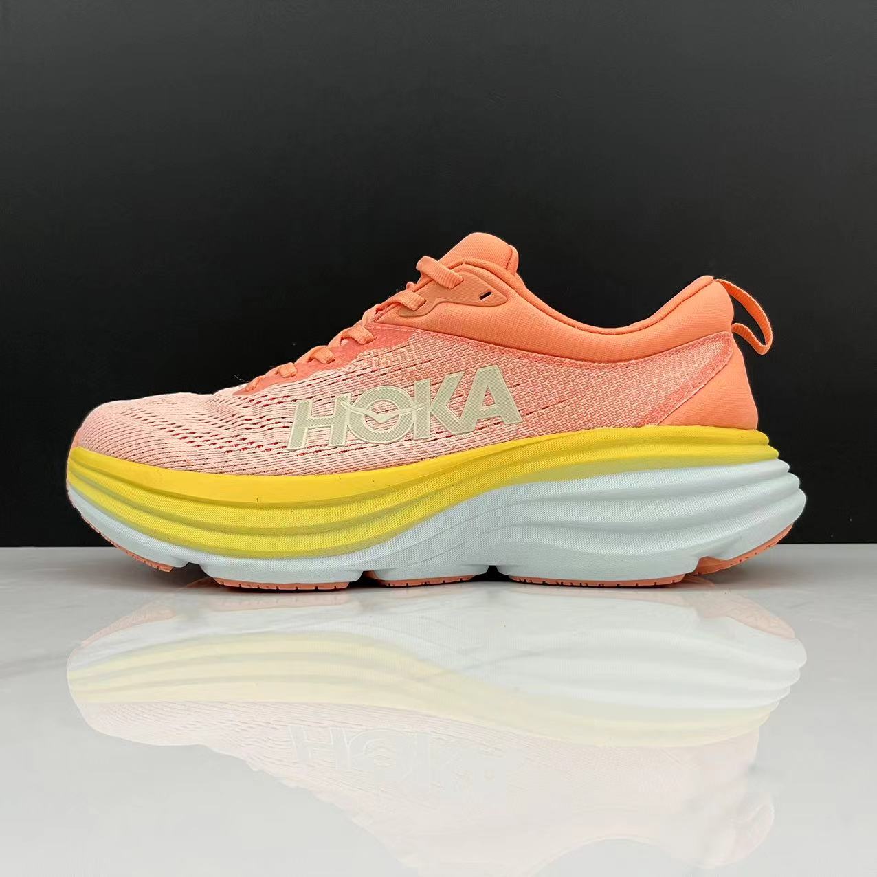 Hoka One One Bondi 8 Breathable Low-top Running Shoes Sneakers Orange/Yellow