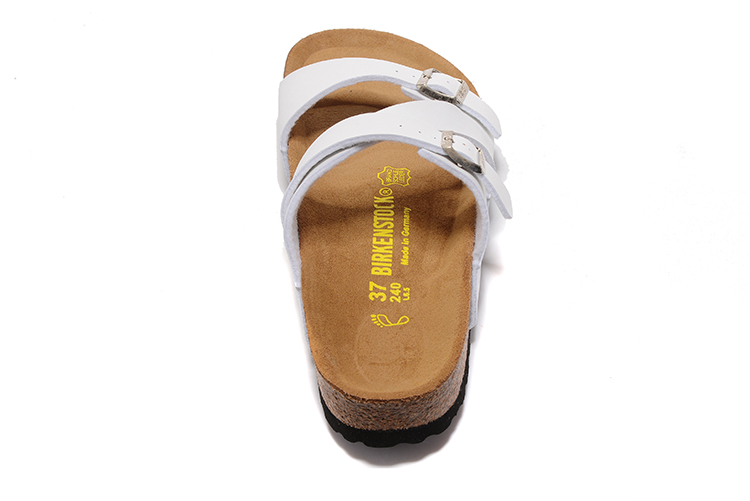 Birkenstock White Thin Belt Double Buckle Matte Leather Sandals